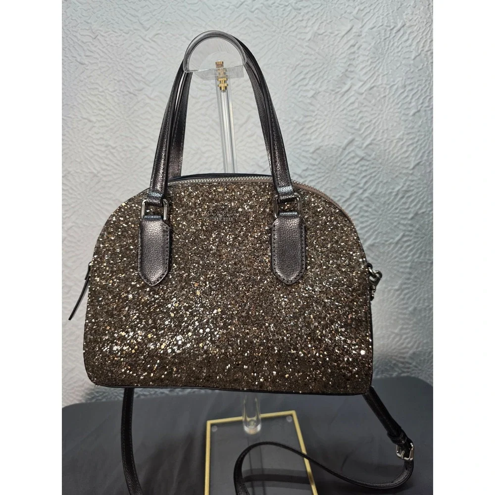 Kate Spade Laurel Way Mini Reiley Glitter Satchel Crossbody bag Gunmetal B